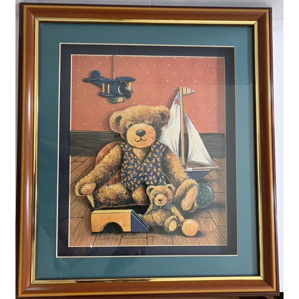 Framed Kids Art 3D Shadow Box Bears Sailboat Airplane